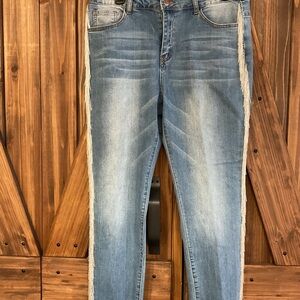 Classic Blue Straight Leg Jeans with Fringe